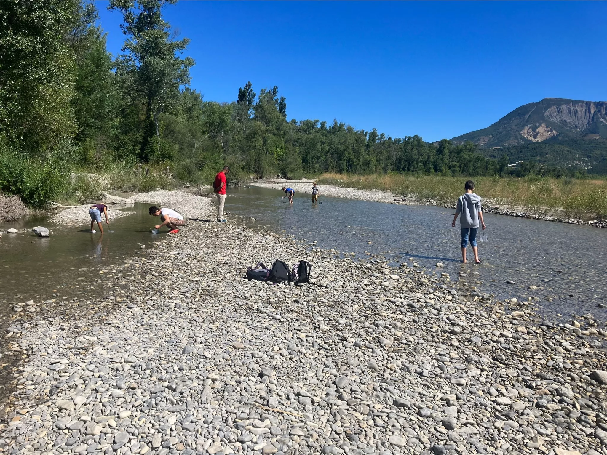 Les participants de la fête de l'Asse à la pêche aux invertébrés aquatiques