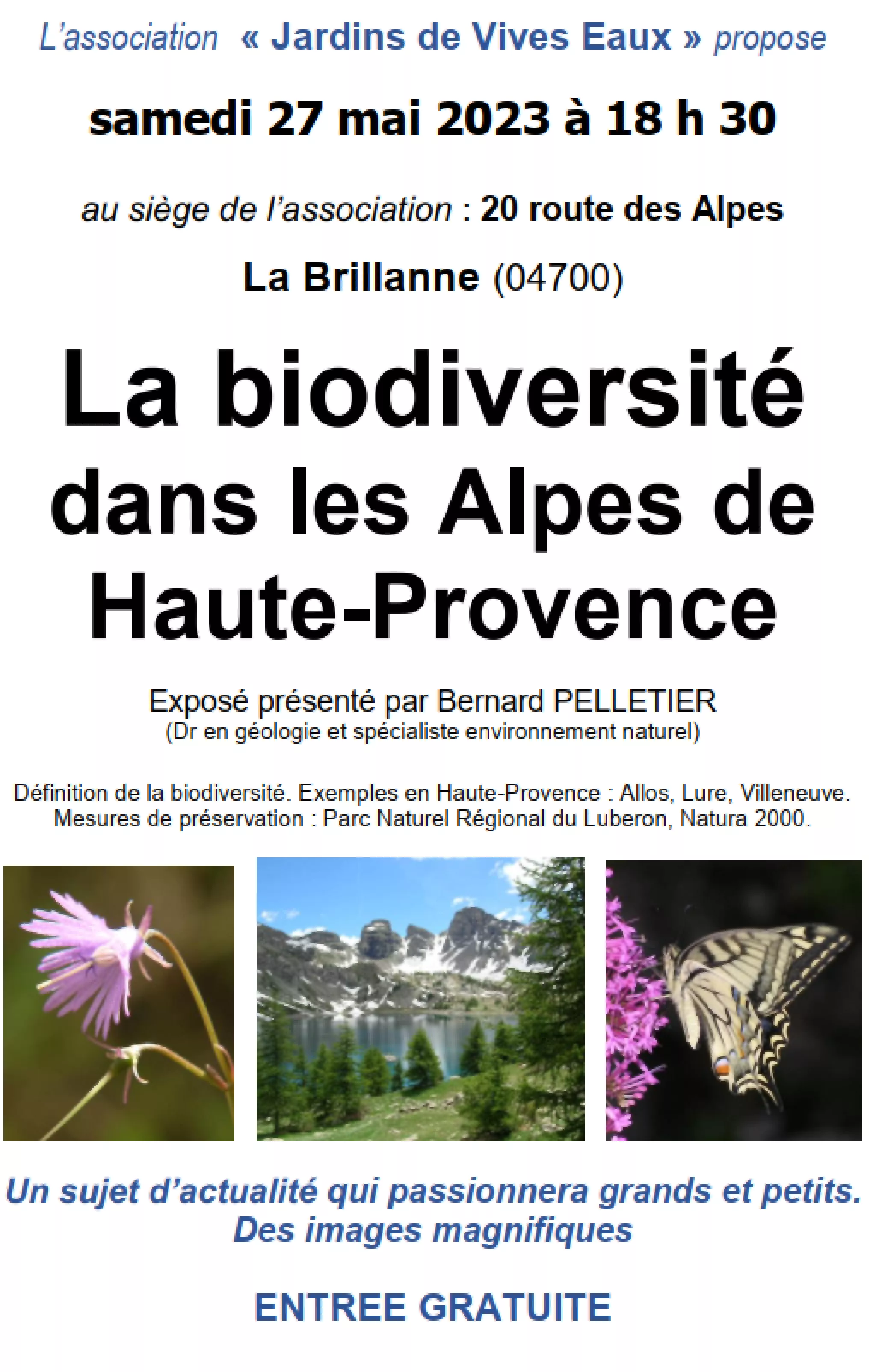 Brochure de l'exposé "La biodiversité dans les Alpes de Haute-Provence"
